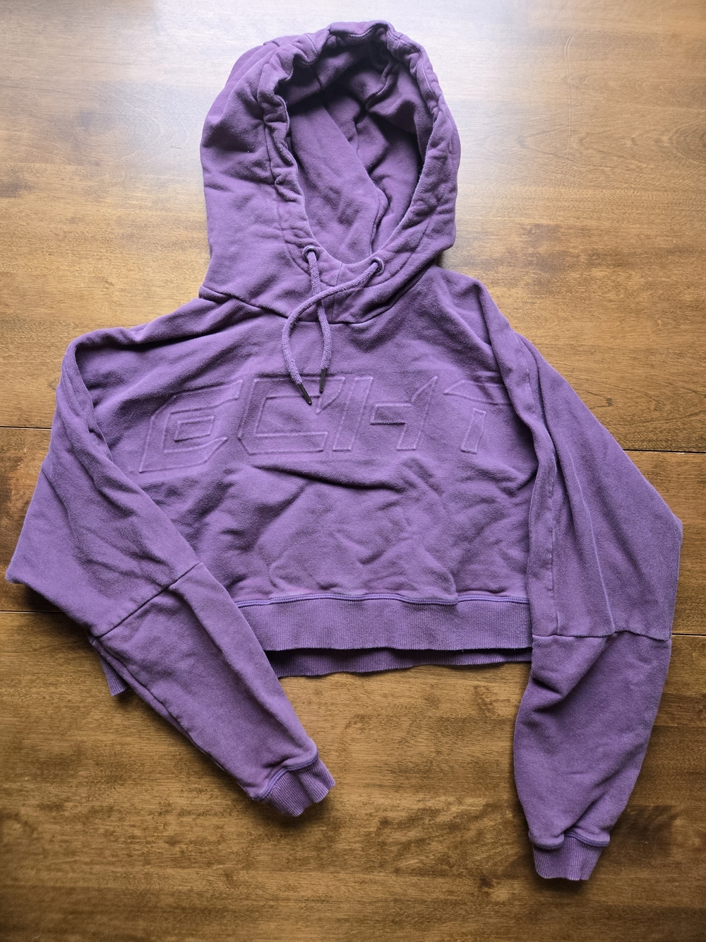 ECHT Purple Cropped Hoodie Small Embossed Logo Athleisure Sweatshirt